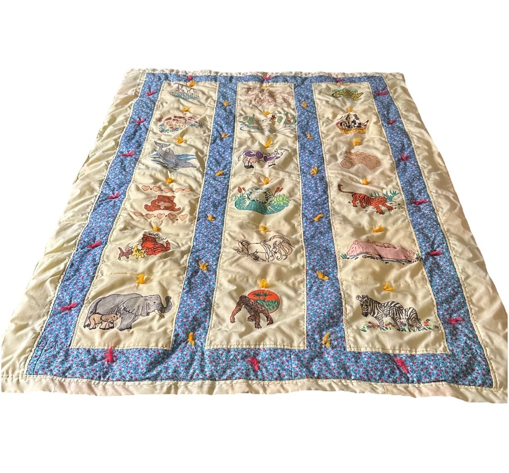 Handmade Quilt/Throw/Lap Blanket Animals Patchwork Squares, 48”X 36”.