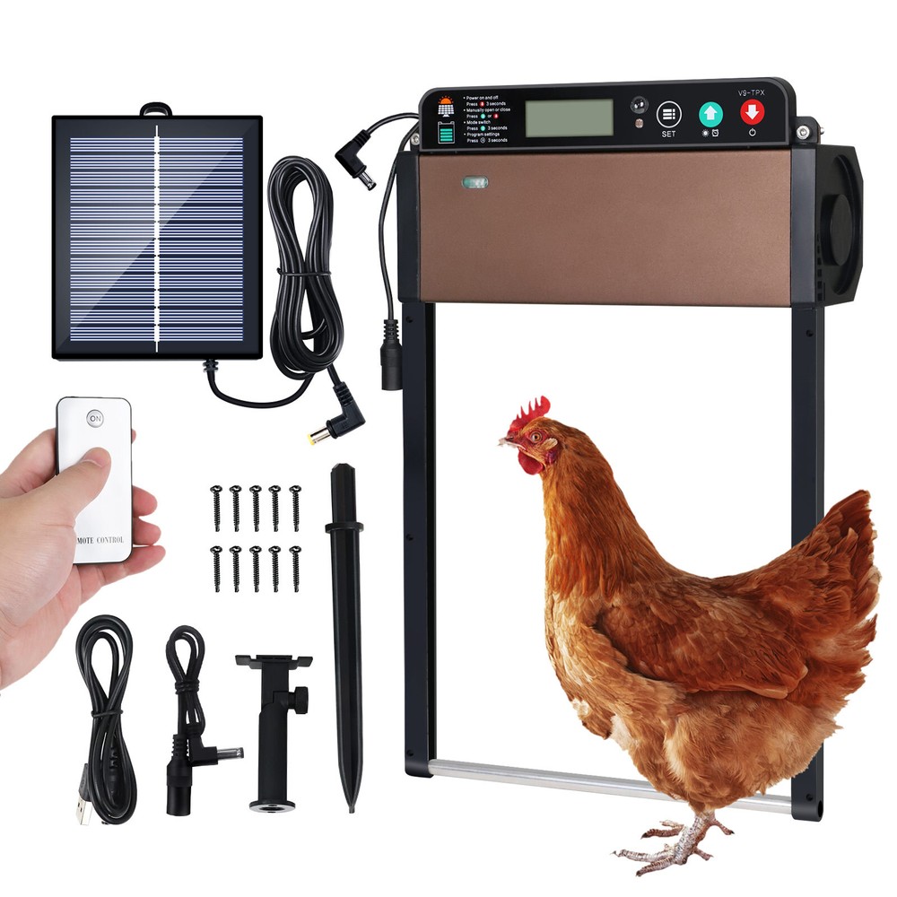 Automatic Chicken Coop Door LCD Battery Solar Powered Timer Light Remote Control