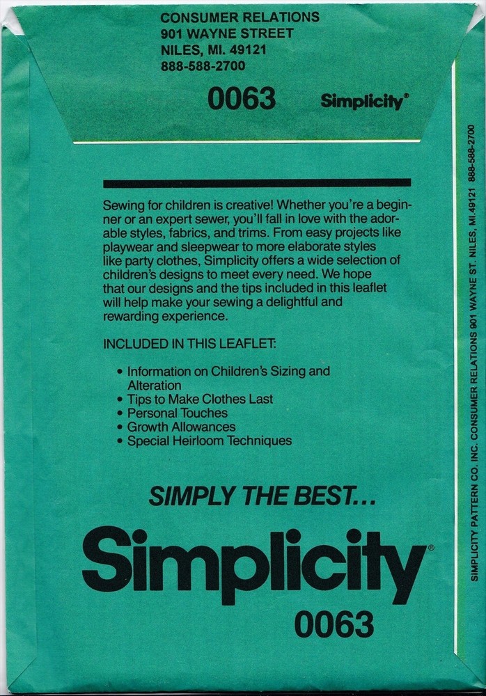 Simplicity 0063 Sewing for Children Guide Package NIP Sealed