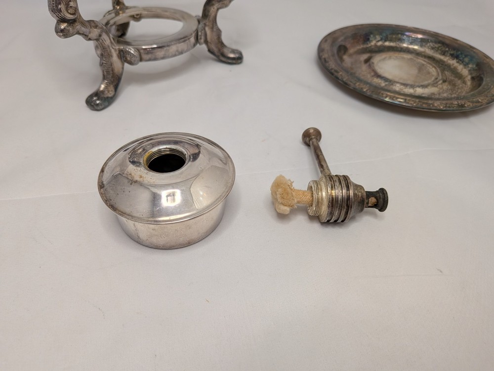 Antique silver pot burner with adjustable wick