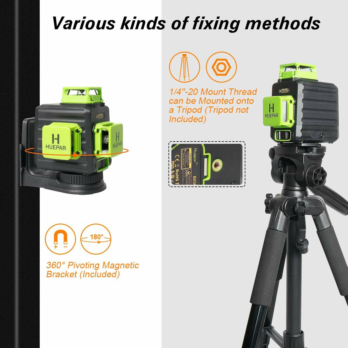3D Cross Line Self leveling Laser Level Green Beam with Type-C Charging Port