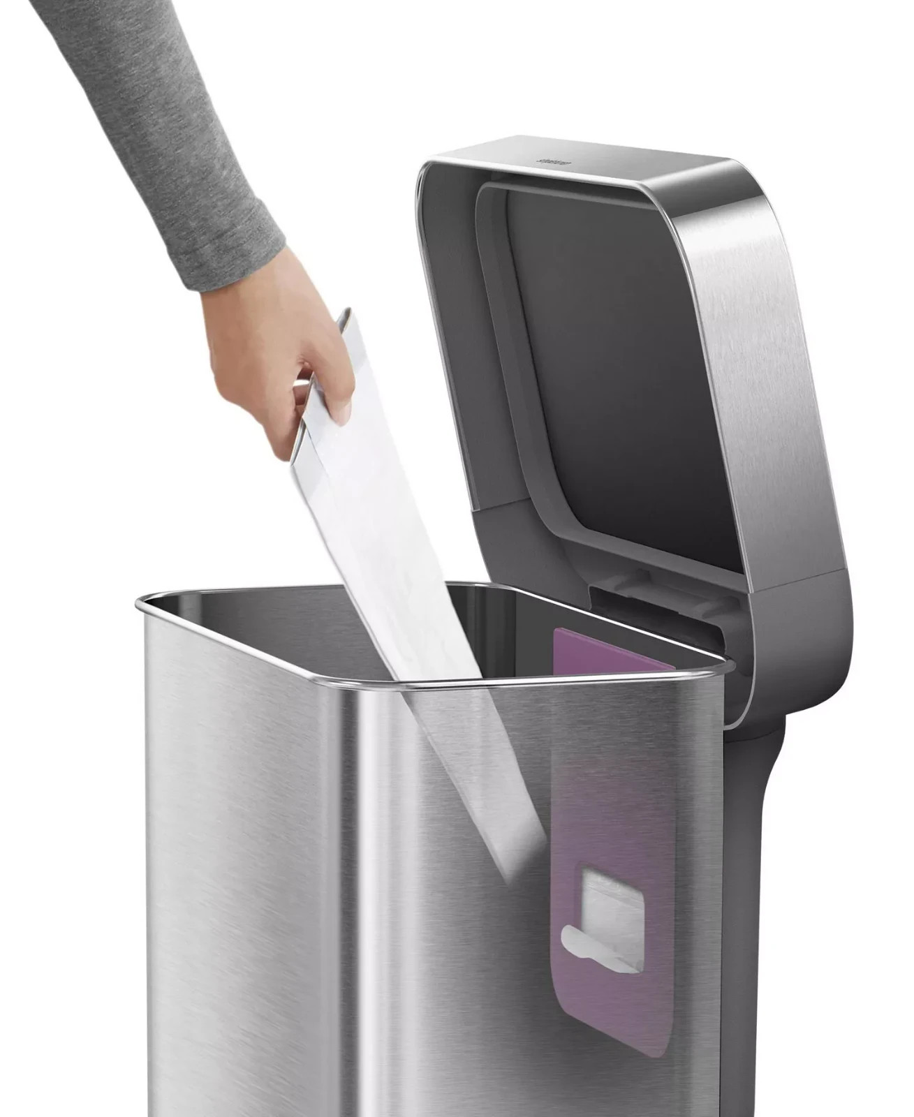 simplehuman 45 Liter Rectangular Step Kitchen Trash Can with Liner Pocket, Stain