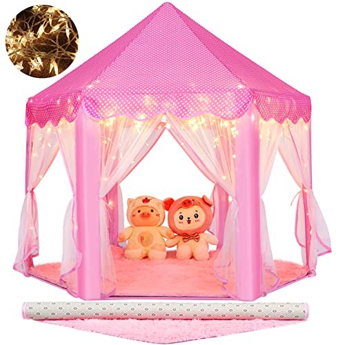 Princess Tent Girls Large Playhouse Kids Castle 02 Pink Tent with Play Mat