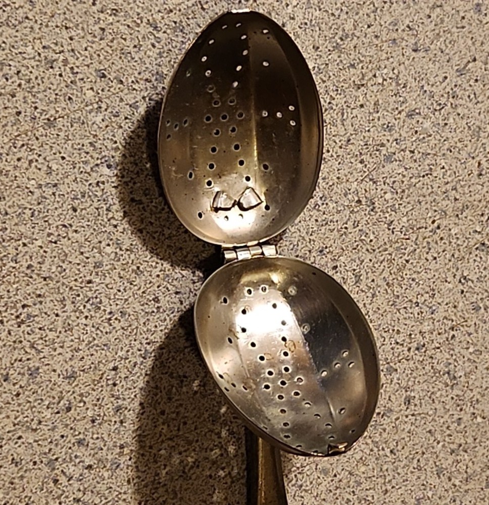 Antique Nickel Tea Strainer Spoon Infuser Marked