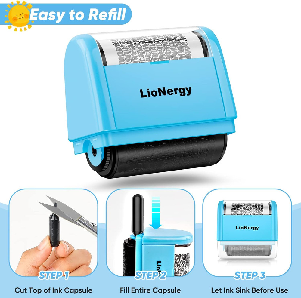 Identity Protection Roller Stamp - Blue with 3 Refills