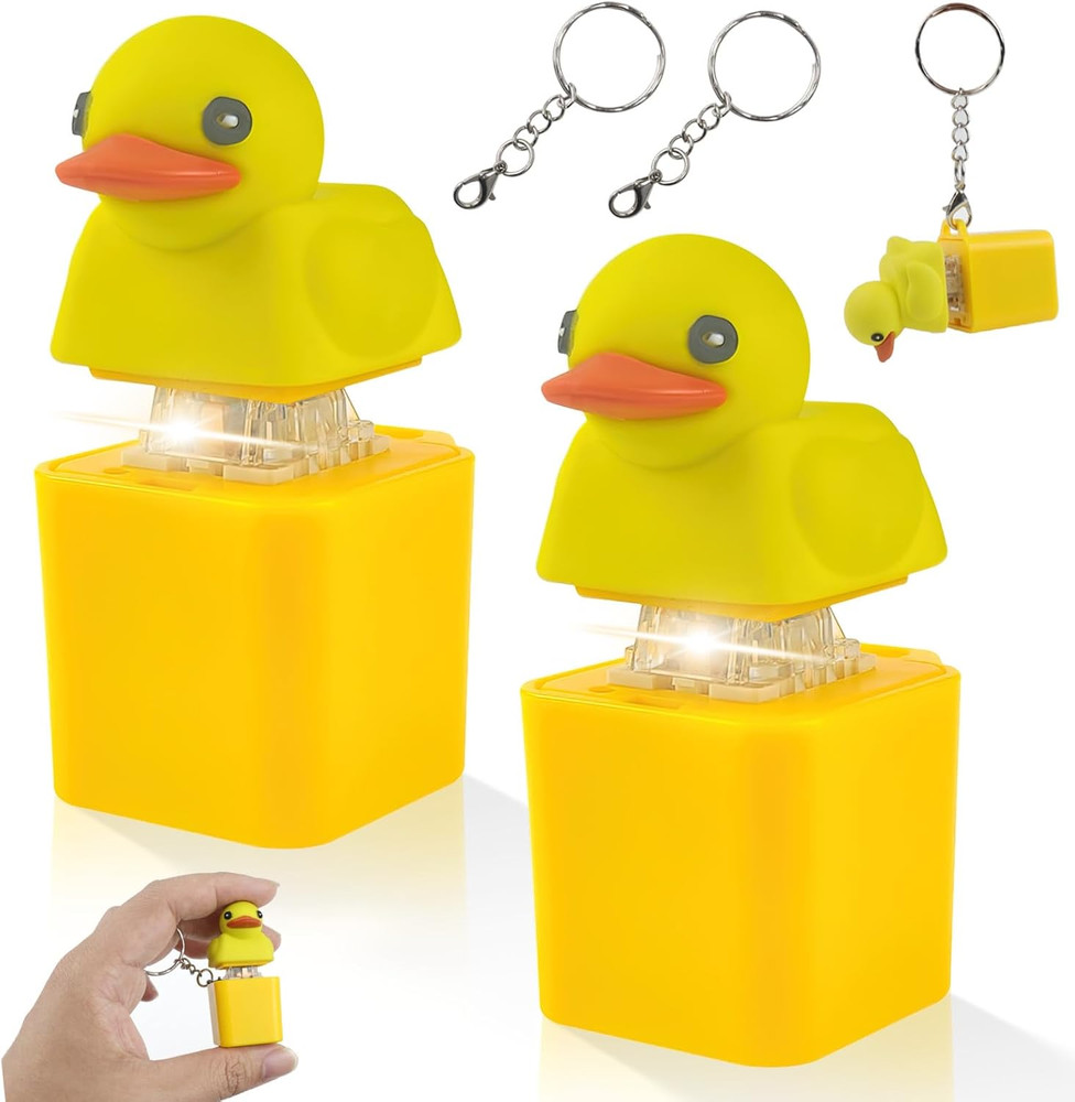2Pcs Duck Quacking Fidget Toys Keychain, Ducky Caps Keychains Squeaky, Clicker S