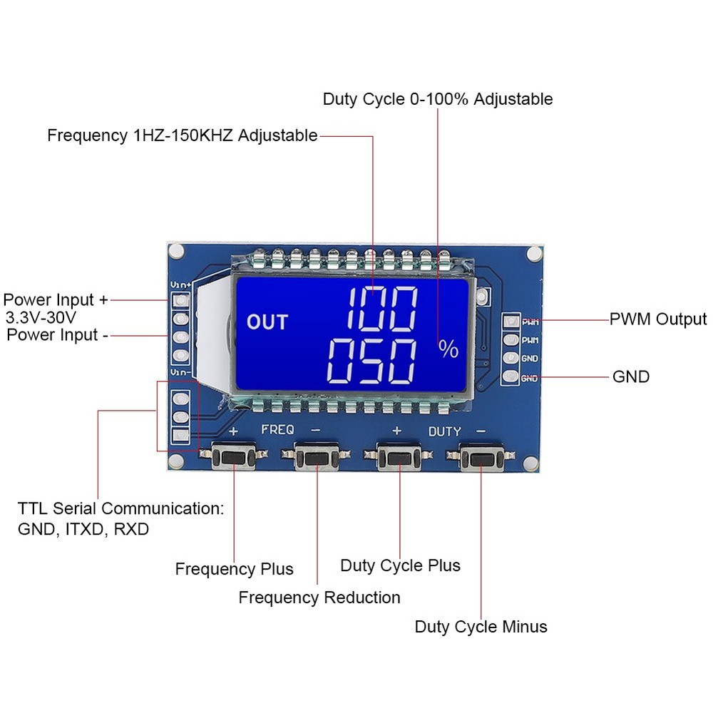 Blue Square Wave Signal Generator PWM Board Module Pulse Frequency Duty Cycle Ad