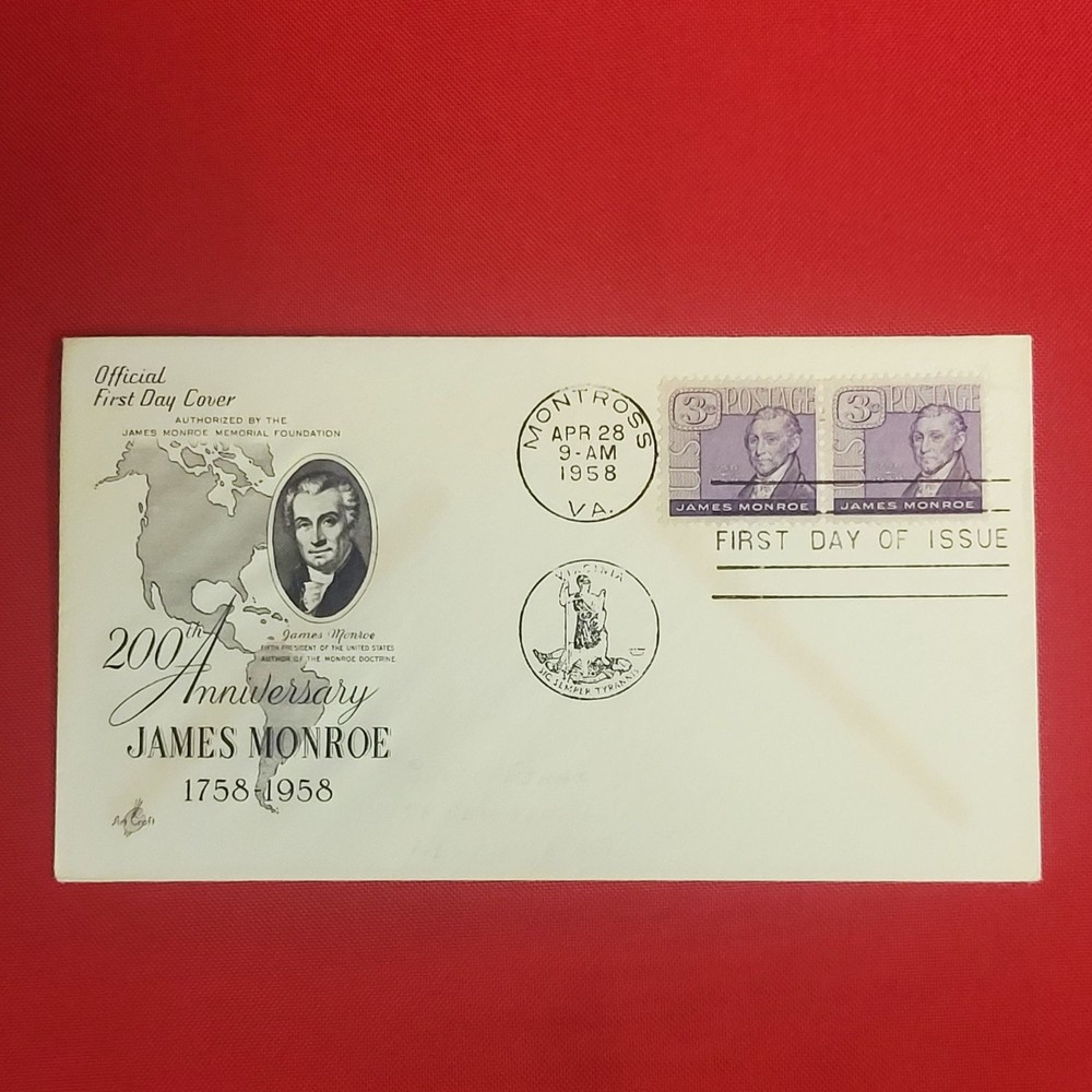 First Day of Issue James Munroe Stamp Cache Envelope