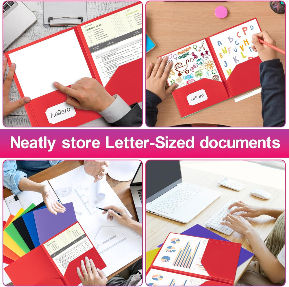 Plastic Folders with Pockets (7 Pack, Assorted Colors), Durable Heavy Duty File