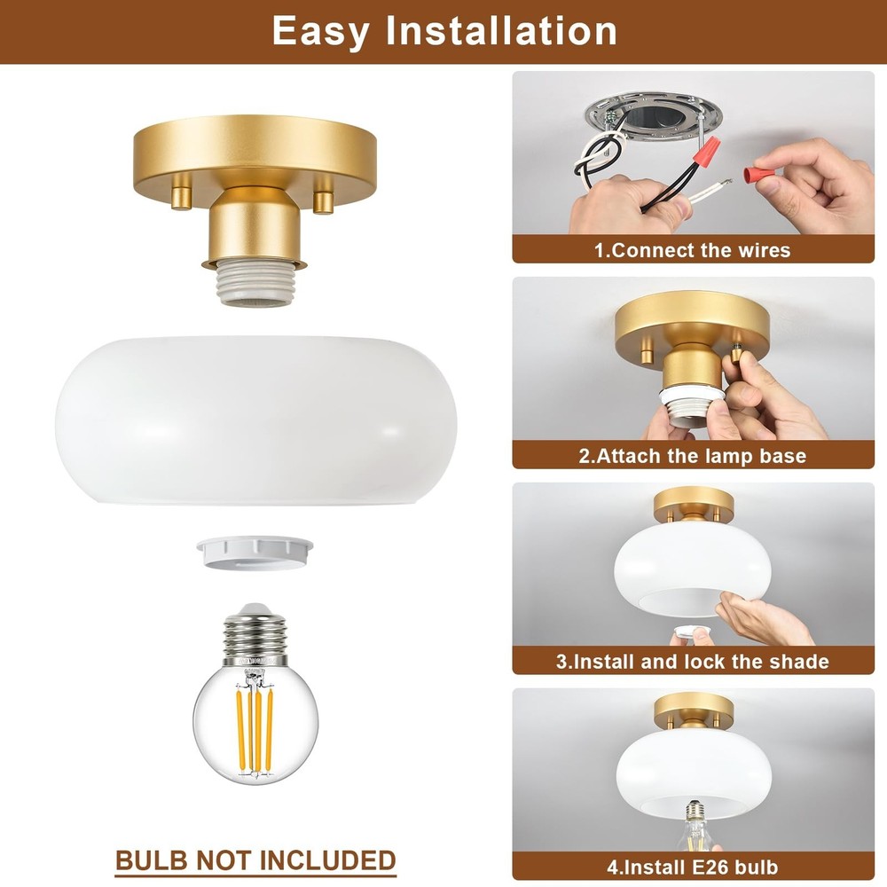 Mid-Century Modern Gold Semi Flush Mount Ceiling Light, Kitchen Ceiling Light...