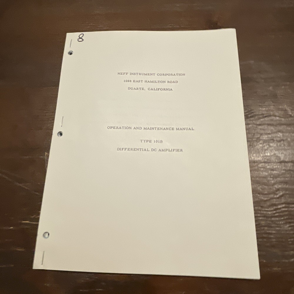 NEFF Instrument Type 101B Differential DC Amplifier Operation Manual