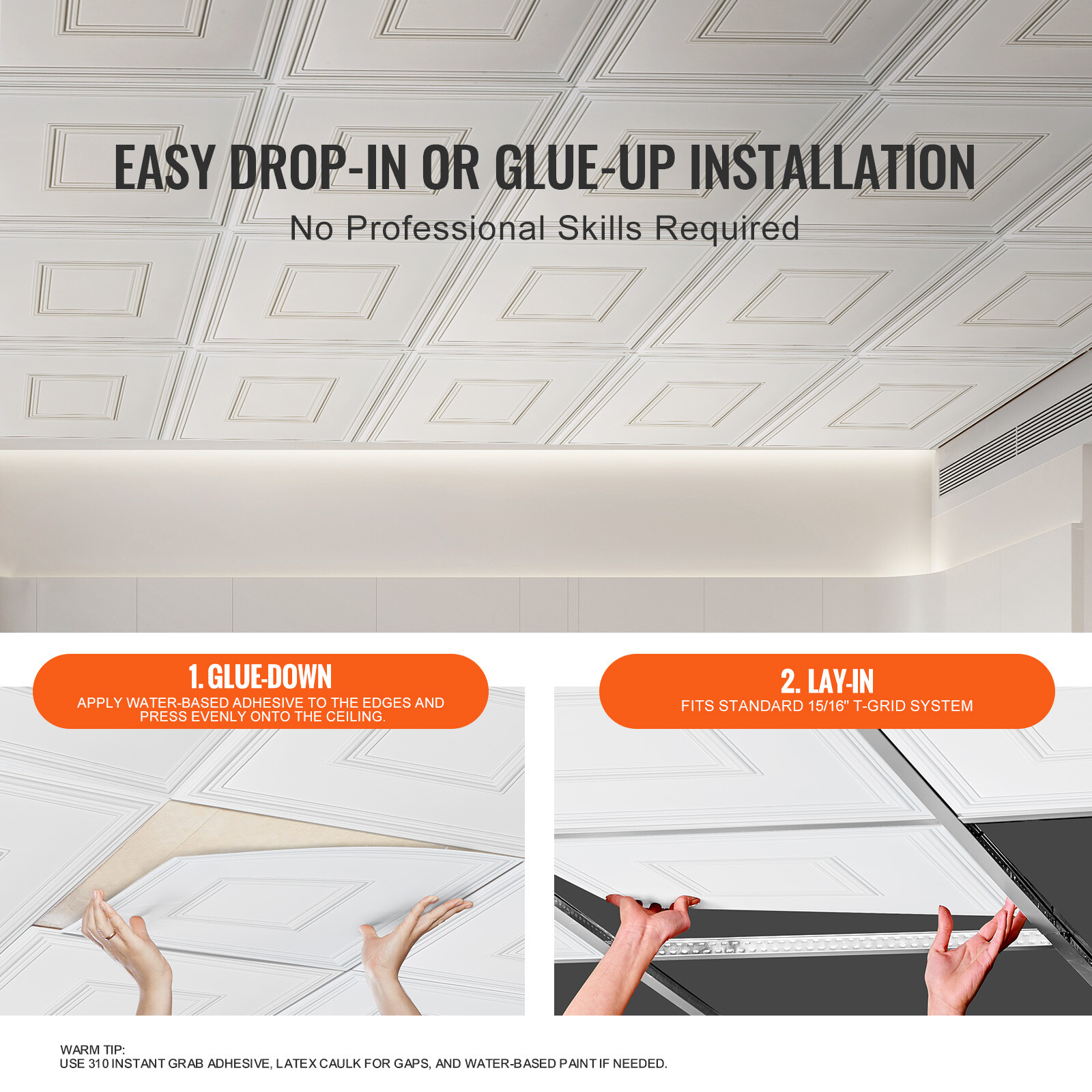 VEVOR Ceiling Tiles 12-Pack 24 x 24 in PVC Easy Installation White Geometric