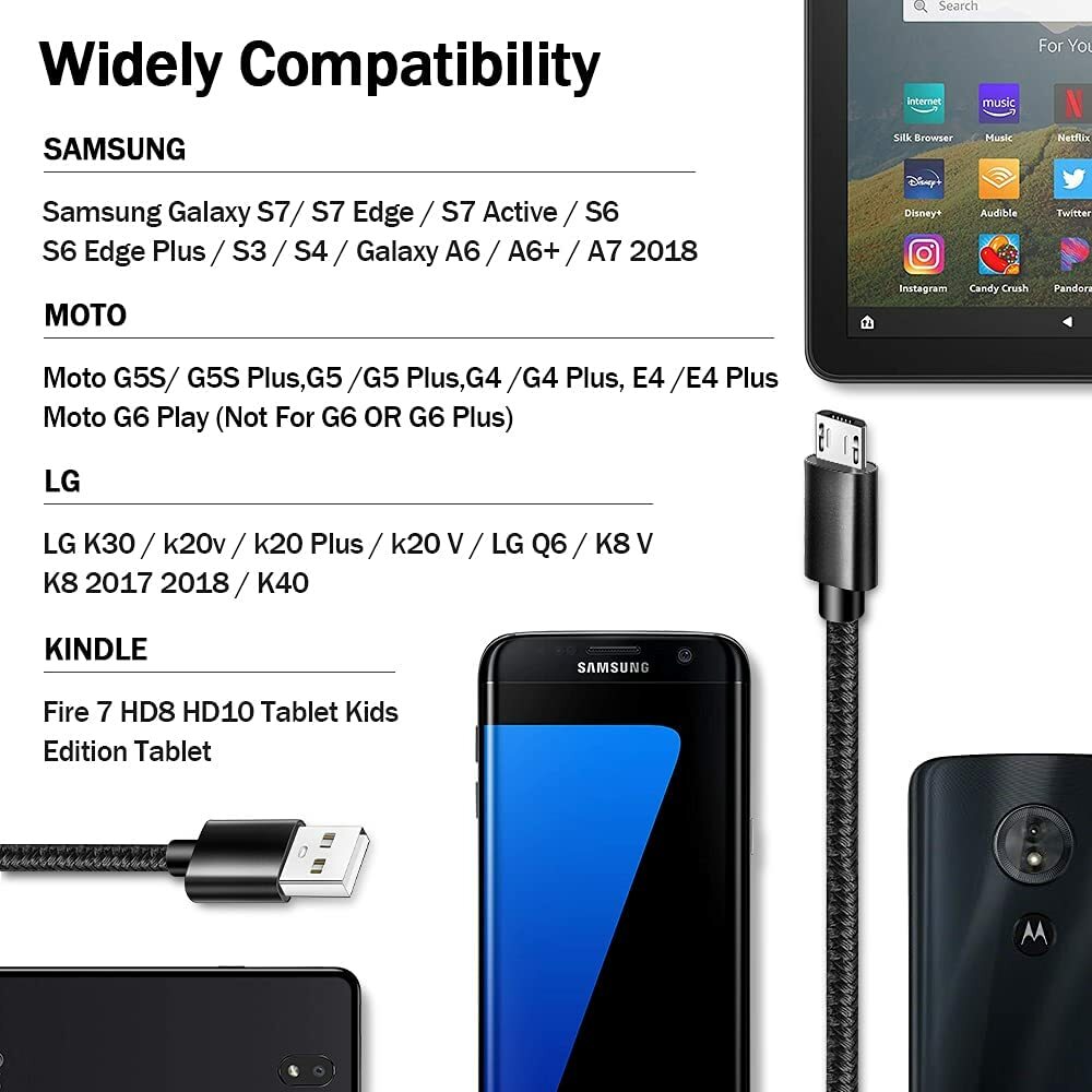 3X Braided Android V9 Fast Charging Data SYNC Charger Cable Cord 3/6/10FT LONG