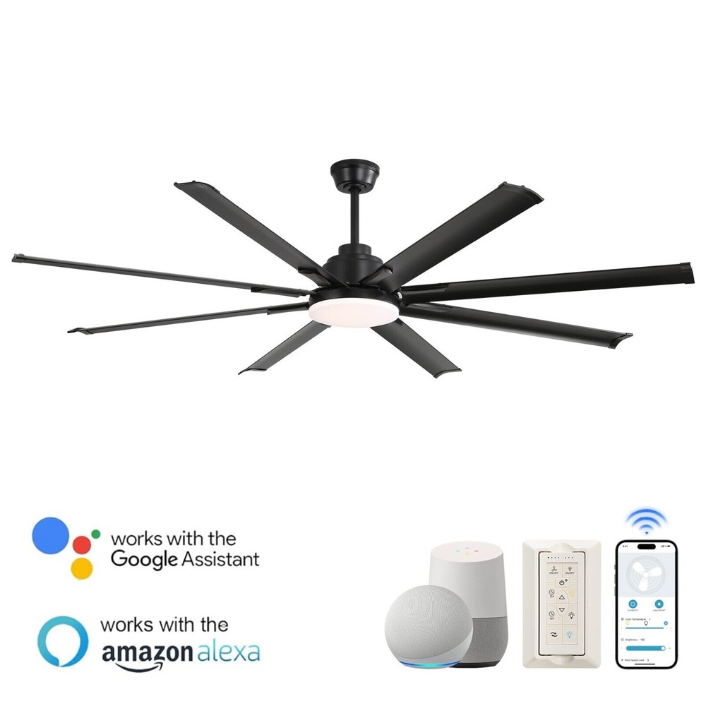 Smart 72in Large Ceiling Fan APP/Voice/Remote Control LED Light DC Google/Alexa