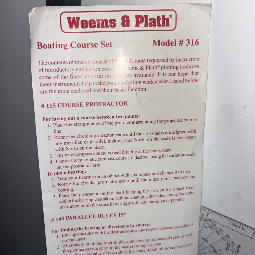 Weems & Plath Model 316 Boating Course Navigation Plotter Set w/Dividers