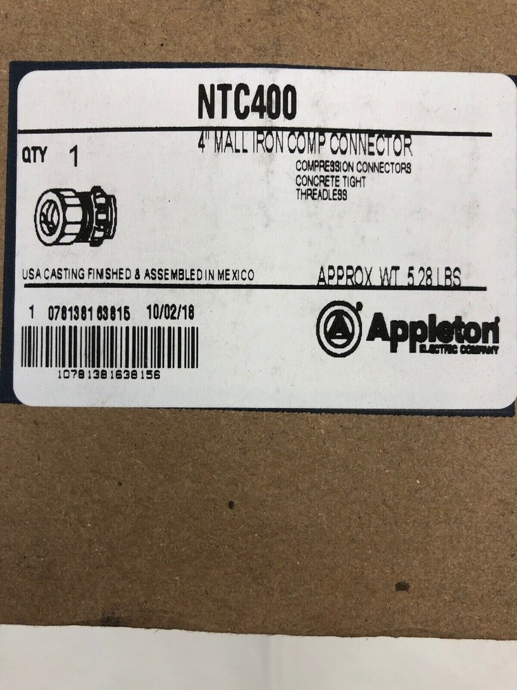 Appleton NTC-400 Rigid Compression Connector 4" Threadless Malleable HOTT DEALS