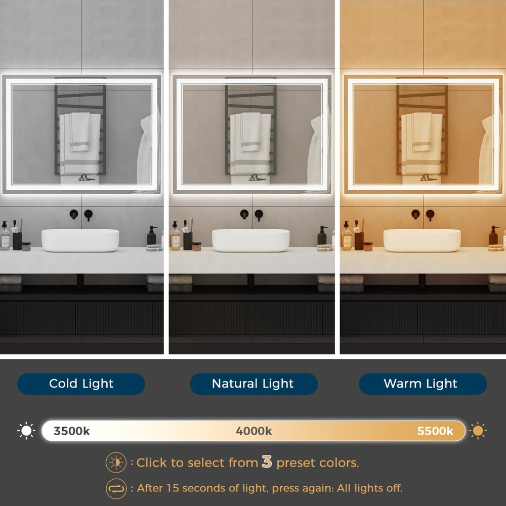 48*36 LED Bathroom Mirror, Lighted Vanity Mirror, Mirror With Light