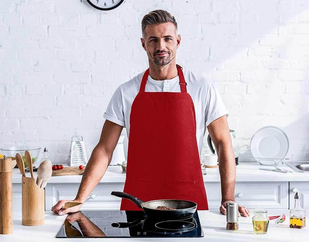 Utopia Kitchen 2 Pack Bib Apron, Adjustable with 2 Pockets, Water 2 Pack, Red