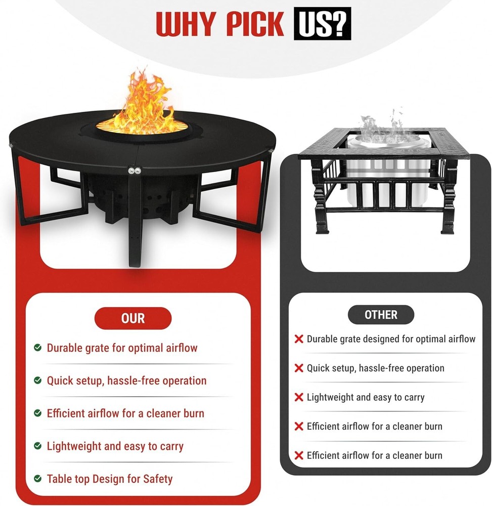 FEBTECH 21.6" Smokeless Firepit with Round Table Top for Outside Gatherings