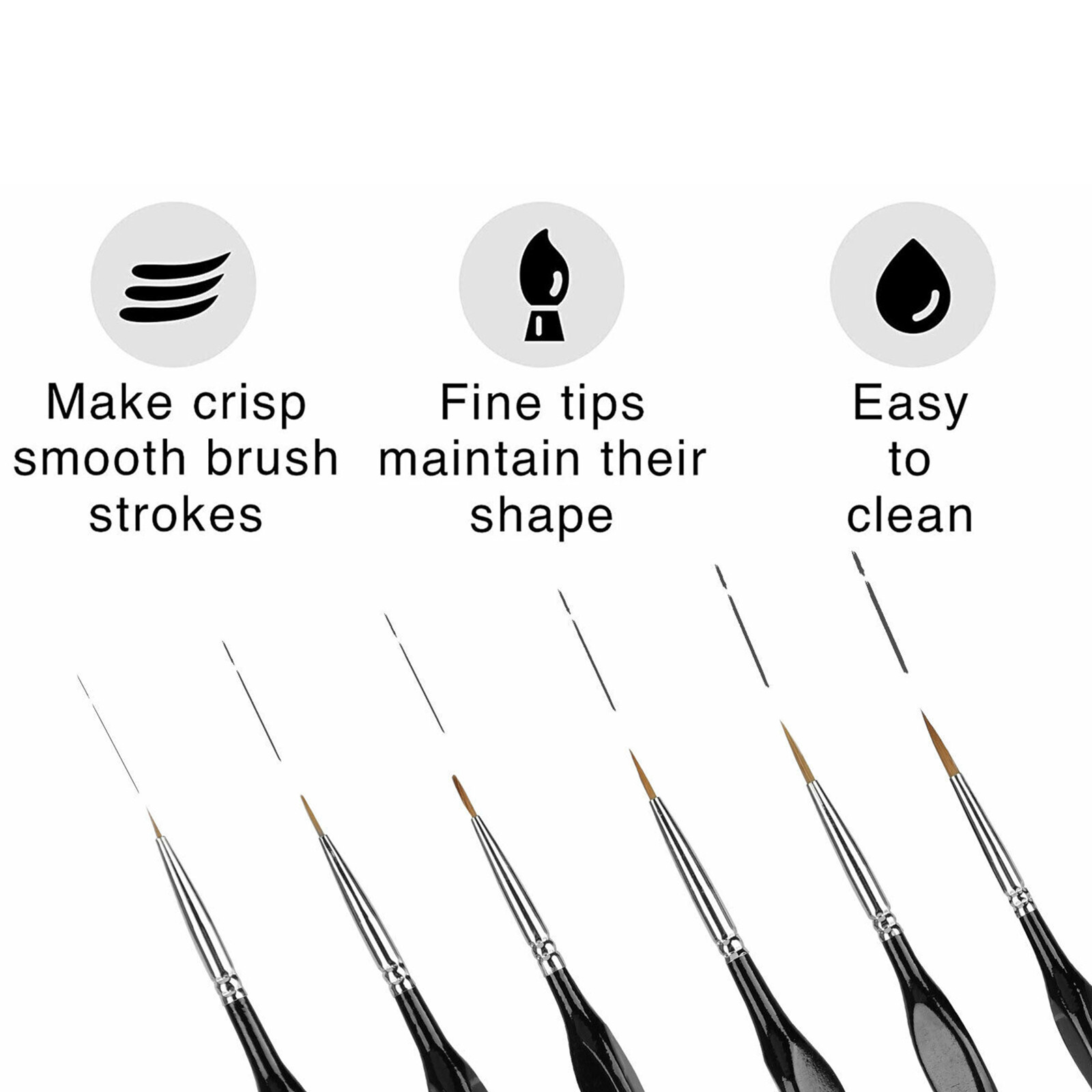 6x Extra Fine Tip Detail Paint Brushes for Miniatures Model Maker Painting Set