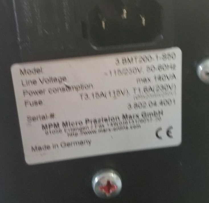 MPM Micro Prazision Marx GmbH Balancer Model #: 3.BMT200-1-S50