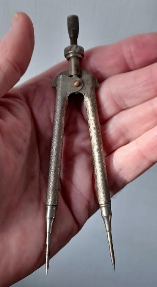 Vintage Embossed Metal Bow Compass Divider • Drafting Tool