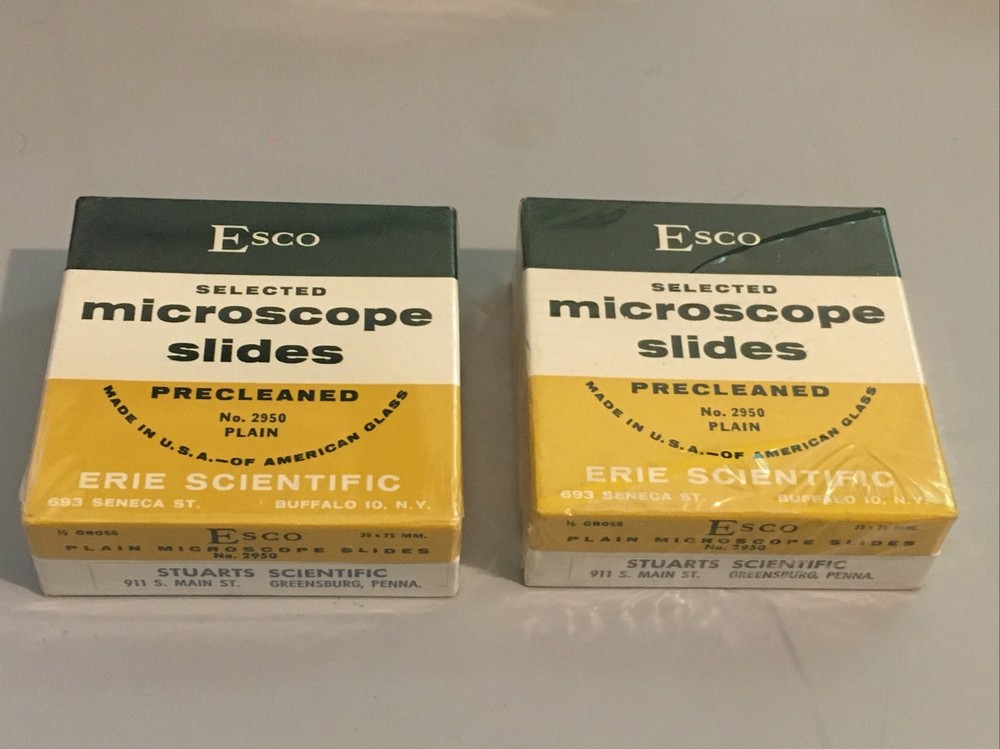 2 Boxes New Esco Selected Plain Precleaned Microscope Slides No. 2950 + Bonus