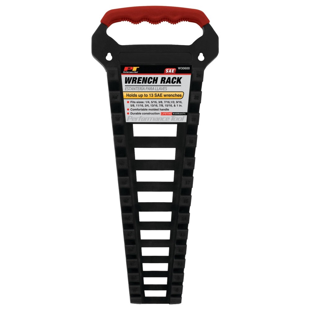 Performance Tool W30600 Impact Resistant SAE Wrench 13pc Rack, Black