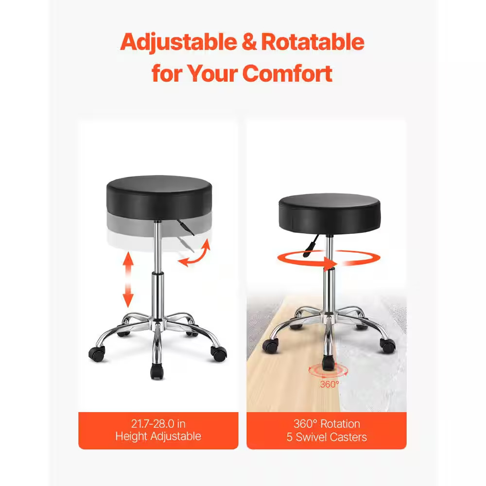 Rolling Stool with Wheels, 450 Lbs. Capacity, Round, Height Adjustable, Thickene