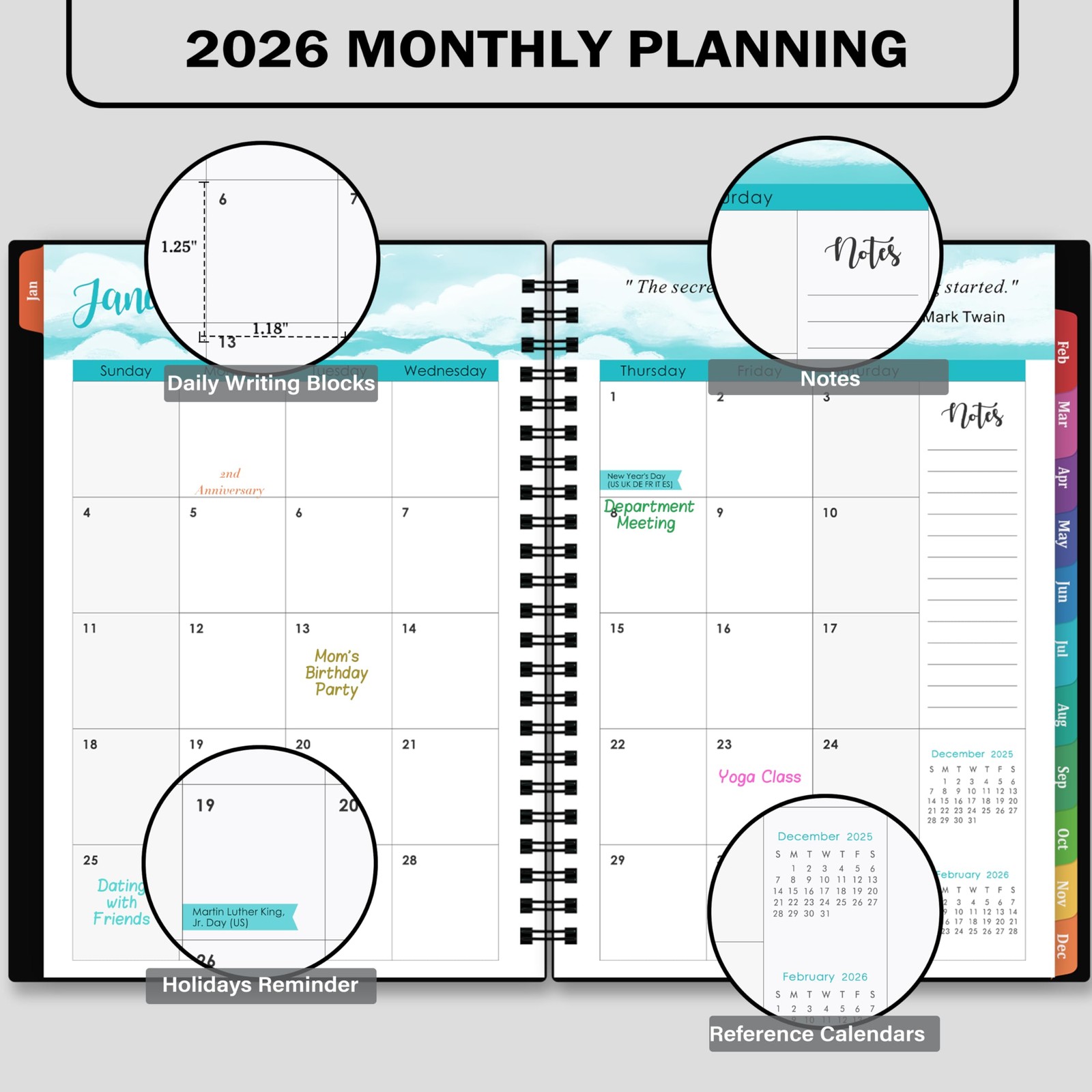 2026 Planner - Jan. 2026 - Dec. 2026, Weekly Monthly Planner 2026, Calendar