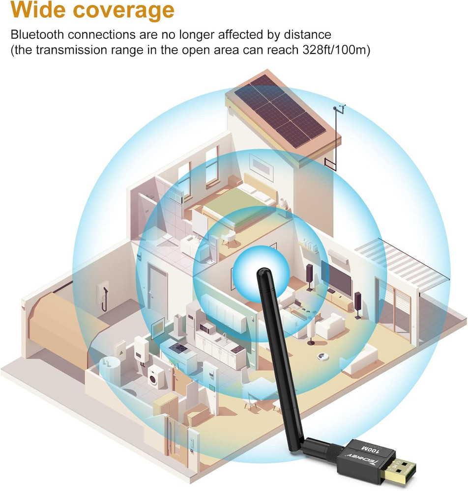 Long-Range USB Bluetooth 5.3 Adapter – 328FT Wireless for PC, Mouse, Keyboard, H