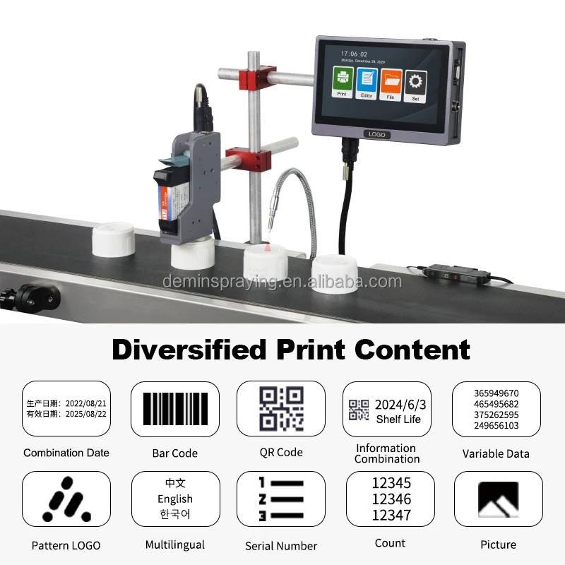 Automatic online inkjet printer without conveyor date QR code LOGO text printing