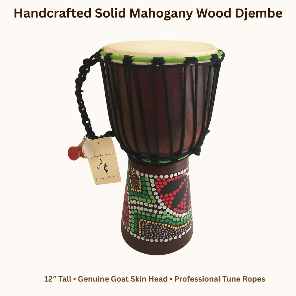 Djembe Drum – African Bongo Congo Style Drum – 12" High Solid Mahoga