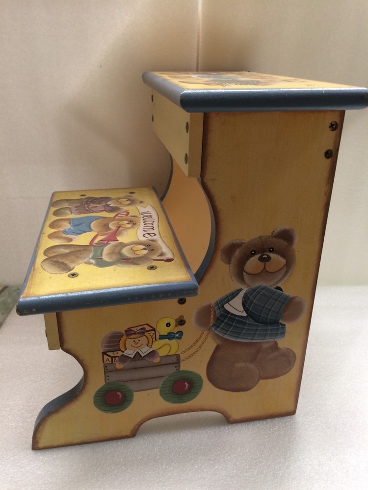 Hand Painted Solid Wood Bears Friends Bench
