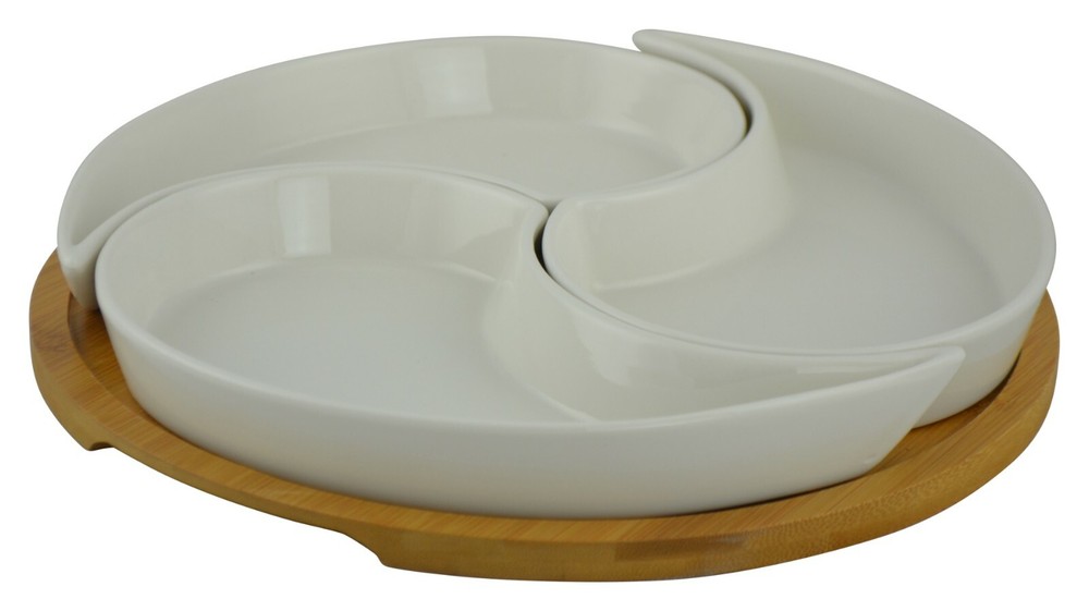 Whiteware Ceramic Curved Serving Bowl with Food Picks