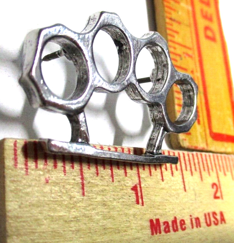 brass knuckles pin vintage collectible old biker vest hat weapon knuckle pinback