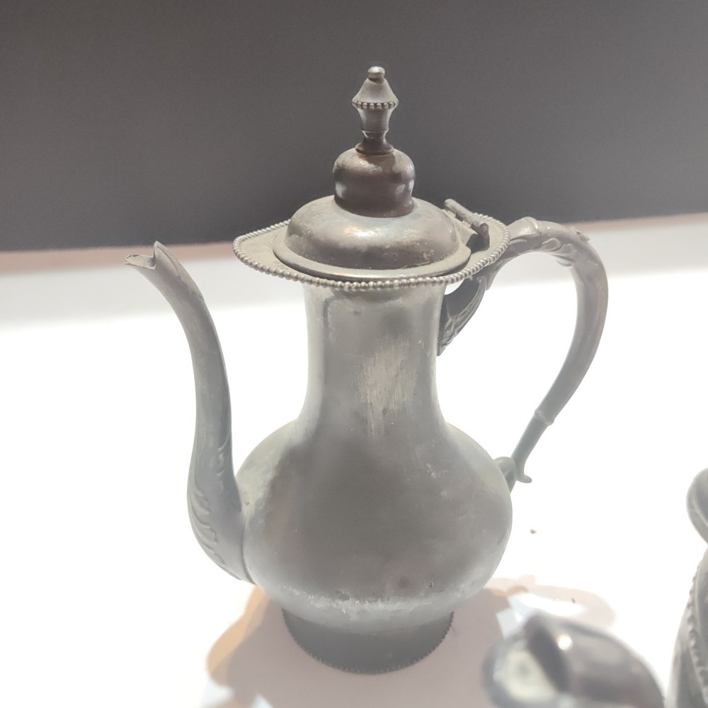 3 Vintage Silver Over Copper Hinged Lid Tea Pots