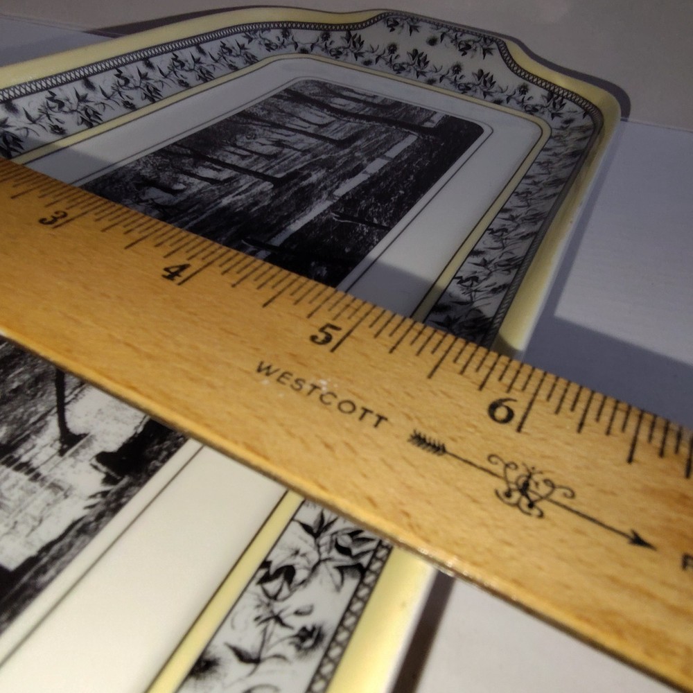 DesignPac Long Rectangular Ceramic Serving Tray Platter Black White Handle Sides