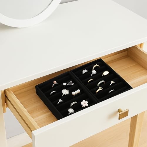 2 PCS Black Velvet Stackable Ring Organizer Tray, Earrings Display Tray