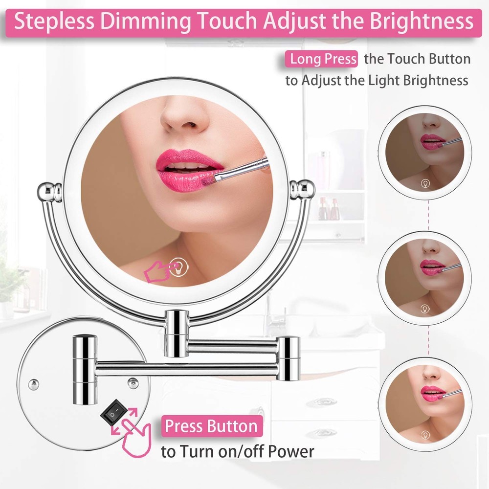 Wall Mounted Lighted Makeup Mirror with Magnification,Wall Mount Magnifying Mirr