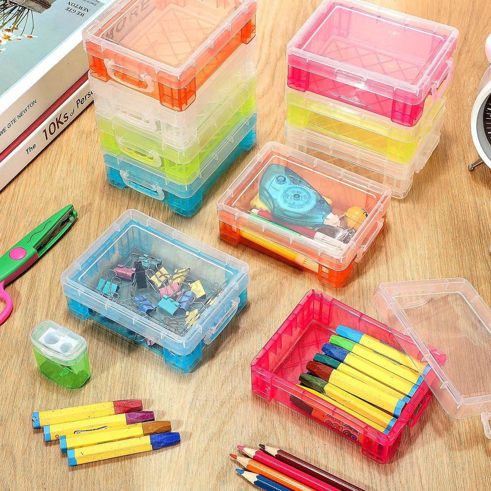 32 Pcs Plastic Crayon Box with Snap Lids Bulk Stackable Crayon Storage Box Pe...