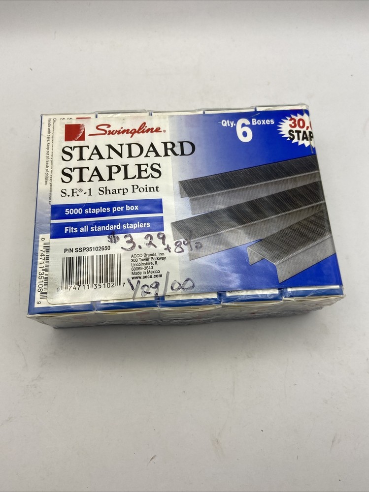 Staples, Standard, 1/4" Length, 210/Strip, 5000/Box, 5 Boxes) 35102 Sharp Point