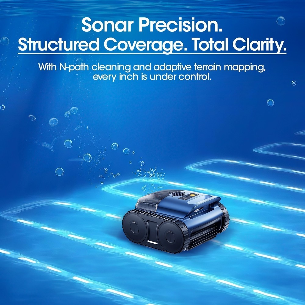 Seauto Cordless Robotic Pool Vacuum, Sonar Navigation Pool Cleaner Track Drive