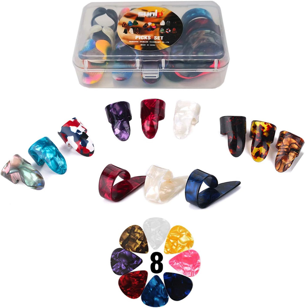 Thumb Finger Picks Plectrum with Plastic Picks Case, 1 Dozen (3 Pairs) SUNLP Cel