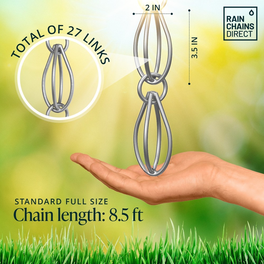 Rain Chains Direct Double Oval Loop Rain Chain 8.5ft Gray – Open Box (NEW)