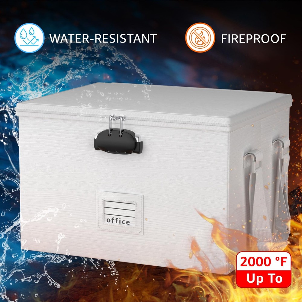 Fireproof Document Box File Organizer - Waterproof Locking Filing Portable St...