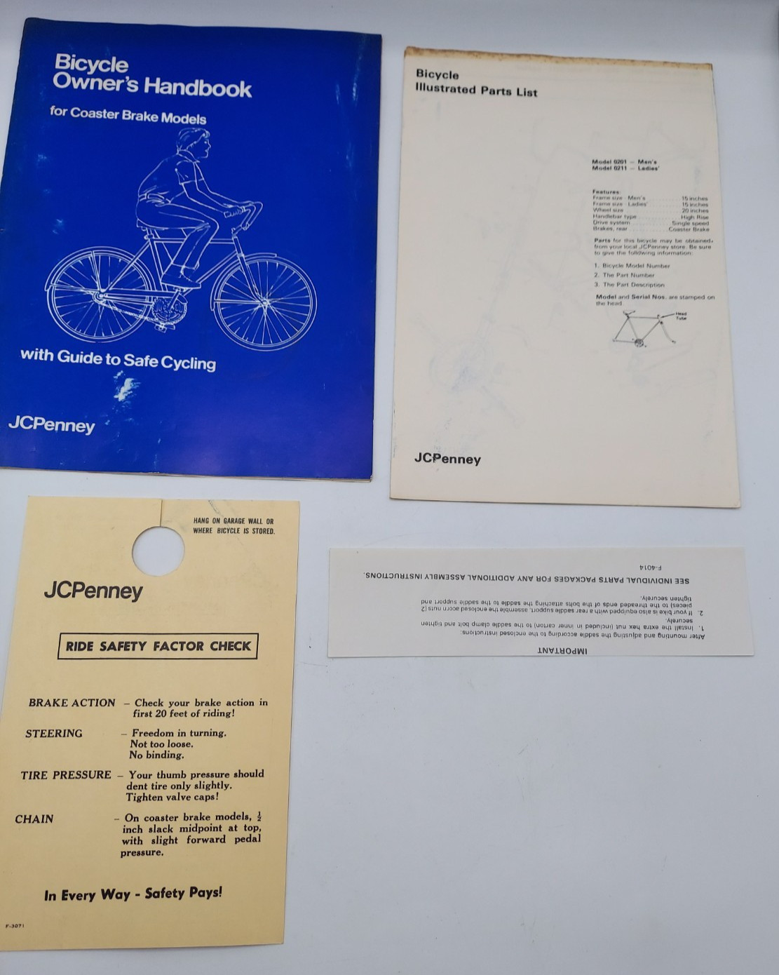 1976 JC Penny Bicycle Owner's Handbook For Coaster Brake Models Mixed Manuals