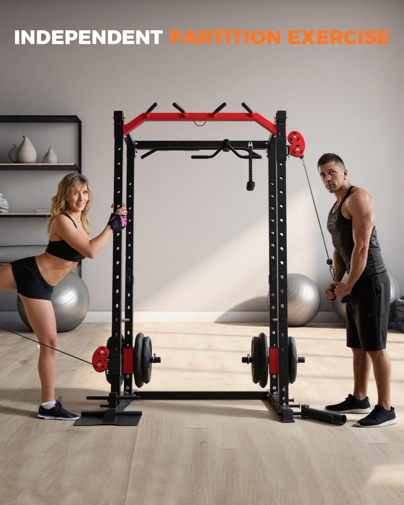 Power Cage Power Rack W/ Cable Crossover System 2000LBS Squat Rack LAT Pull Down
