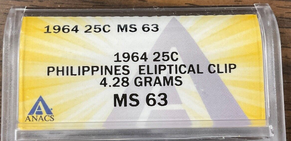 1964 Philippines 25C Eliptical Clip Error ANACS MS63