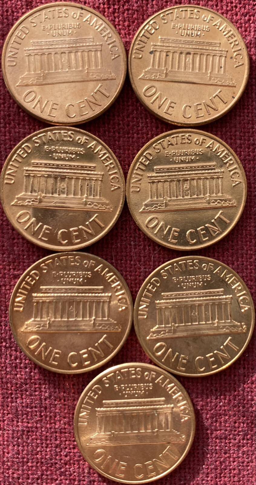 1968S 1969S 1970S 1971S 1972S 1973S 1974S 7 LINCOLN MEMORIAL CENTS UNCIRCULATED
